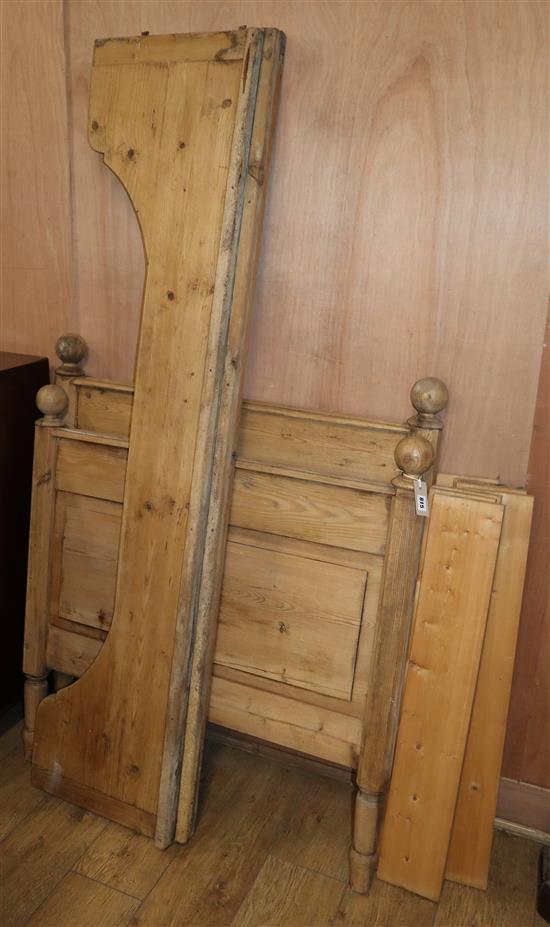 A 19th century pine single bed frame W.97cm